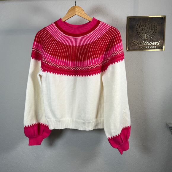 HYACINTH HOUSE Sweaters - Women's Hyacinth House Pink Red Fair Isle Pullover Long Sleeve Sweater Size XS